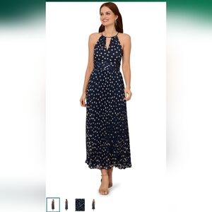 Adrianna Papell Black and Ivory Print Pleat Dress